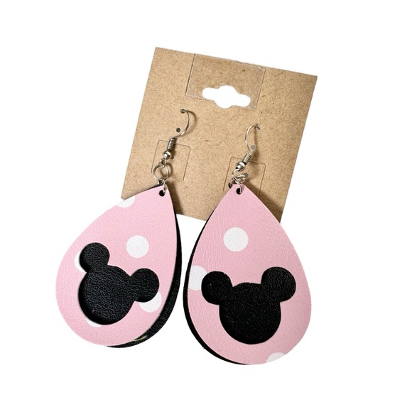 Disney Jewelry - MFaux Leather Mouse Earrings